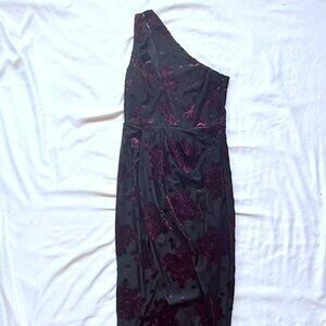 Lulu's Evening Burgundy Velvet One-Shoulder Maxi Dress - Great Condition - XS